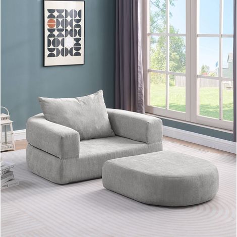 Canapé-lit futon pliable 179x101x21 cm en tissu gris clair, gain de place pour salon FLORAGRACE (1/5)