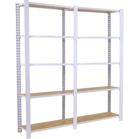 OFFICLICK Étagère 5 étagères en métal sans vis (210x160x30cm) BLANC et OSB (1/5)