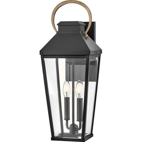 Elstead Hinkley Dawson Lanterne murale d'extérieur traditionnelle noire, accent bronze bruni IP44 2x E14