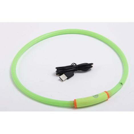 Wiederaufladbares USB-Hundehalsband mit blinkender LED und grünem Sicherheitsgurt