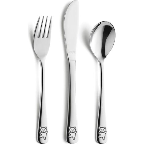 Lot de 3 couverts enfants inox, Set couverts bébé, Inox (1/5)