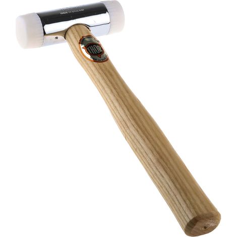 Rs Pro – Maillet en bois avec tête en zinc chromé 450g – Face en nylon pour surfaces délicates – Diamètre de tête 32mm – Outil de frappe professionnel (1/2)