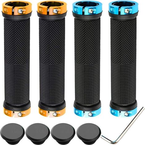 Coppia di manopole per manubrio da bicicletta professionali, manopole per bicicletta in alluminio a doppia chiusura, manopole per mountain bike, manopole in gomma antiscivolo per bici, protezione per (1/5)