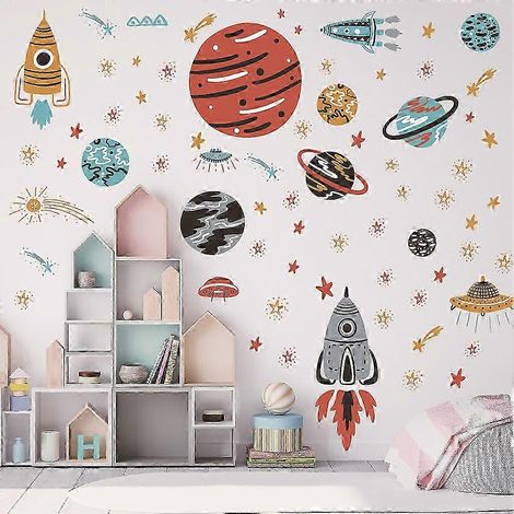 Stickers muraux vaisseaux spatiaux, autocollants muraux muraux pour chambre, salon, mur TV (1/4)