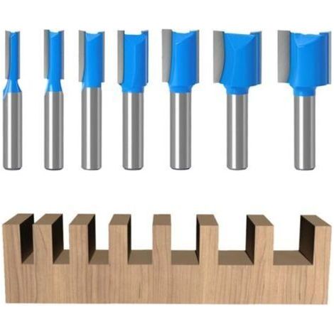 7-Piece 8mm Shank Wood Router Bit Set, Straight Router Bits, Double-Edged Grooving Bit, Copying Bit, for Woodworking (7) (1/5)