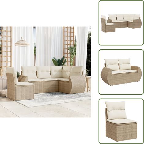 The Living Store 5-tlg. Garten-Sofagarnitur mit Kissen Beige Poly Rattan - Gartensessel (1/5)
