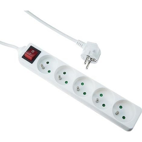 Multiprise 5 Prises avec Interrupteur – Bloc Multiprise Électrique 16A 3680W 3G1mm² – Protection Enfant – Blanc – Usage Maison et Bureau (1/5)