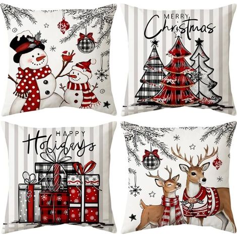 Housse de Coussin Noël 45x 45cm,Lot de 4 Moderne Taies d'oreiller Décoratif Canapé Coussin Canape pour Chambre, canapé, Chaise, Lit,Jardin (1/5)