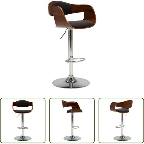 Confort - Tabouret de bar Gris Bois courbé et tissu (1/5)