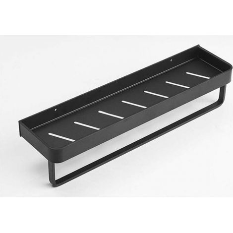 Porte-Serviettes, étagère carre Salle de Tablette avec Towel et Mur montées sur Rail, en Alliage d'aluminium Solide Fini Noir Mat,30cm (1/4)