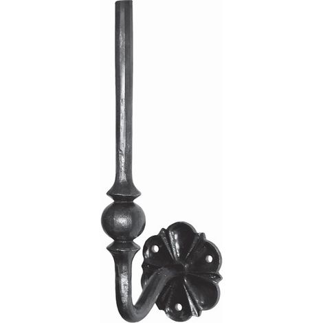 Support équerre martelé pour main courante - Hauteur 360mm barreau rond plein Ø14mm - Fer forgé - DECO FER FORGE