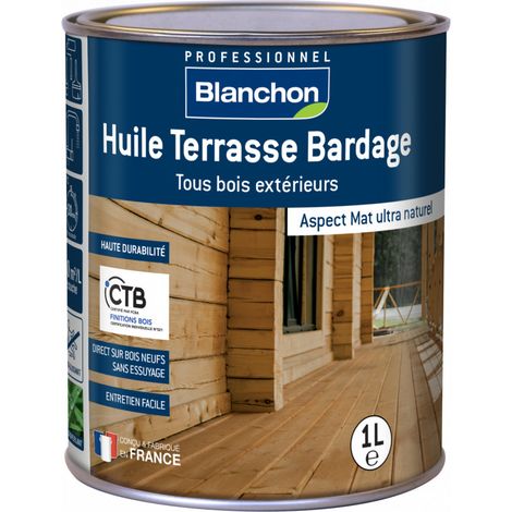 Blanchon – Huile pour terrasse et bardage 1L – Imprégnation transparente mate – Résistante à l'eau chlorée – Haute durabilité UV et intempéries