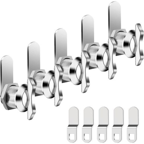 Set mit 5 versetzten Nockenschlössern, Drehknopfschloss für Schubladen, Briefkästen, Wohnmobilschränke, 100% Metall-Ersatzschließzylinder für Stauraumtüren und Wohnmobile