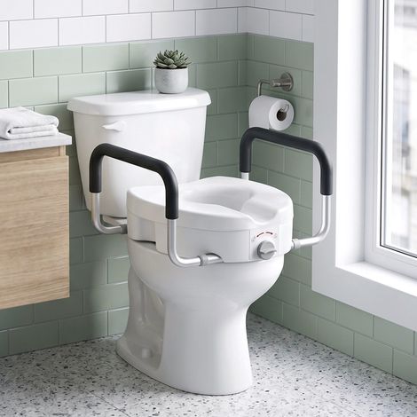 Rehausseur Siège Toilettes avec Poignées, Seniors, Stabilisé, Blanc, Confort (1/5)
