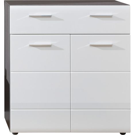 LineGD Armoire à chaussures, 2 portes, 1 tiroir, argent fumé, blanc brillant. (1/5)
