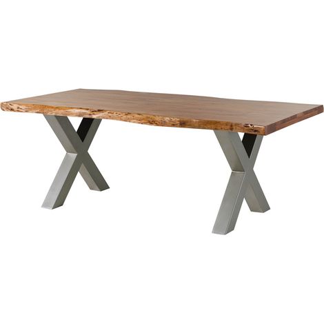 Tavolo da pranzo in legno acacia - laccato natur / ferro X - argento mat 180x90x77 FREEFORM 5