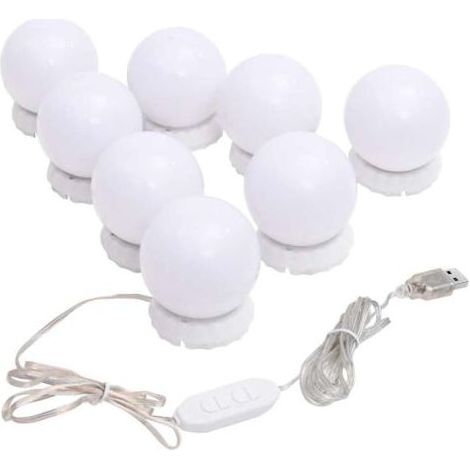 Lampe de miroir avec 8 ampoules LED – Blanc chaud et blanc froid – Matériau plastique – Longueur câble 1,5 m – Température de couleur 3000-6000K (1/5)