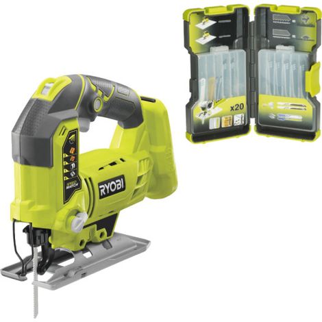 Pack RYOBI - Scie sauteuse pendulaire R18JS-0 - 18 V One+ sans batterie ni chargeur - Coffret de20 lames panachées bois et métal 75-100mm RAK20JB