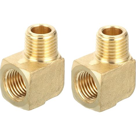 Raccord de Tuyau en Laiton 90 Degrés Coude 1/4" NPT 2Pcs (1/5)