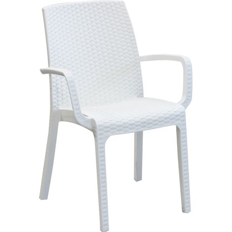 Sedia poltrona impilabile da esterno bar e ristoranti in wicker intrecciato con braccioli Usa -  White
