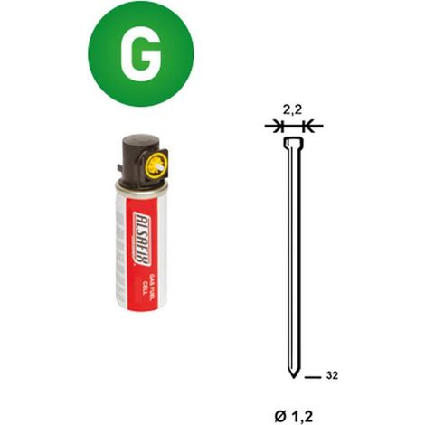 2 000 Pointes Galvanisées en Bande (Pack) - 1.2/2.2x32 mm + 2 Cartouches de Gaz Jaune - D-Work (1/5)