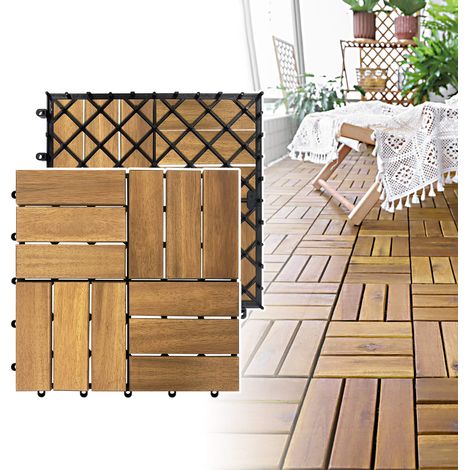 Holzfliesen Terrassenfliesen 30 x 30 cm Holzoptik Balkonfliesen mit Drainag und Klick-Fliesen Bodenbelag Wetterfest (Model B, Größe: 11 Stück 1m²) NAIZY (1/5)