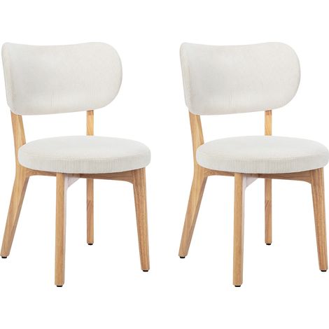 Vente-Unique – Lot de 2 chaises en velours côtelé blanc – Piètement en bois d'hévéa – Hauteur 82.5cm – Charge maximale 130kg – Garnissage mousse polyuréthane (1/5)