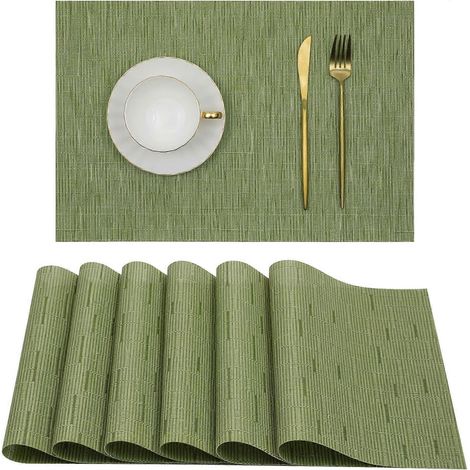 Sets de table verts sets de table en PVC tissé résistants aux taches antidérapants et lavables lot de 6 (1/5)