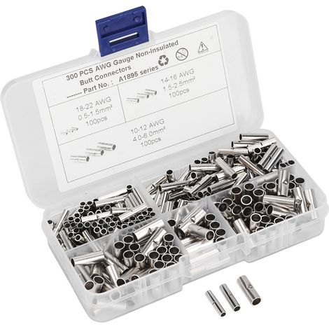 Lot de 300 connecteurs de jonction en cuivre non isolés, étamés, kit de cosses à sertir pour bateau et auto. (1/5)