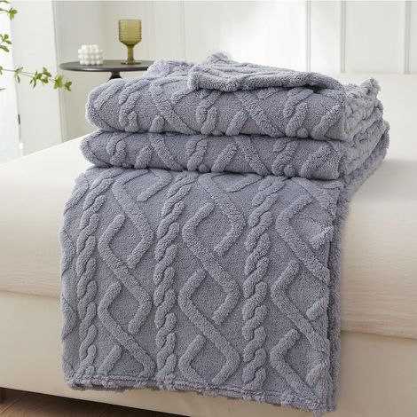 Couverture polaire couverture douillette pour lit, couverture en flanelle chaude pour canapé, pour toutes les saisons (Bleu gris, 150 x 200 cm) (1/5)