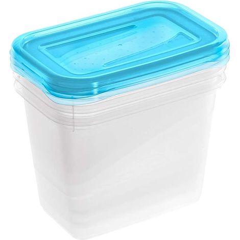 Set de 3 Fiambreras, 3 x 1 l, 15,5 x 10,5 x 11,5 cm, Fredo Fresh, Azul transparente (1/5)