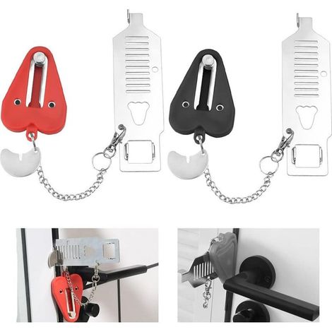 2 cerraduras portátiles para puertas, cerraduras de viaje, cerraduras de seguridad antirrobo con bolsa de almacenamiento para hoteles, apartamentos y hogares. Rojo + Negro (1/5)