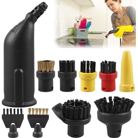 Lot de 10 accessoires pour nettoyeur vapeur Kärcher SC1 SC2 SC3 SC4 SC5, accessoires pour brosse ronde Kärcher grande buse, brosse à joints, brosse ronde, nettoyeur à vapeur, brosse de nettoyage (1/5)