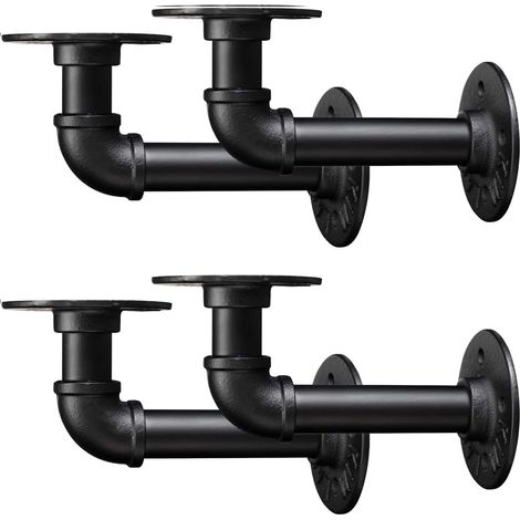 4 pièces de supports d'étagère robustes pour étagères, support de tuyau industriel 15 cm, support d'étagère murale vintage en fer noir, support d'étagère en tuyau rustique pour la maison (1/5)