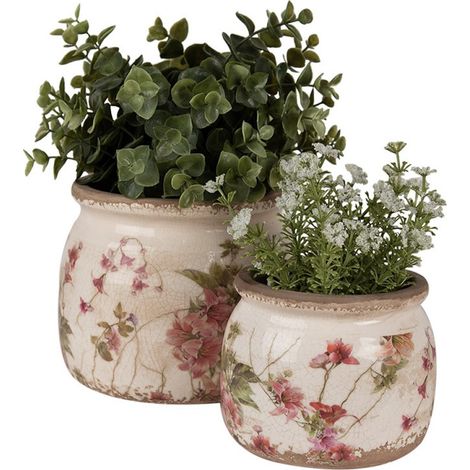 Pot de fleurs céramique rose 12x12x10cm – Finition craquelée vintage – Décoration intérieure élégante – Motifs floraux colorés – La Grande Prairie (1/3)