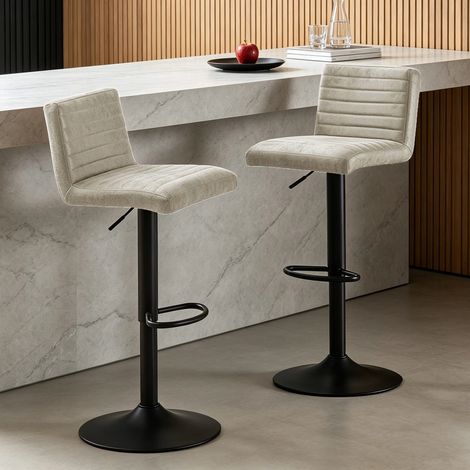 AINPECCA Set of 2 Faux Suede Bar Stools Metal Frame Footrest Base Cafe Pub Swivel Chairs,Beige