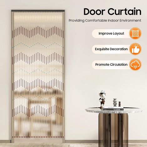 Rideau de porte avec perles en bambou - 90 x 220 cm - Rideau décoratif en bambou - Protection contre les insectes - Perles en bois - Pour salon, balcon, cour intérieure (1/5)