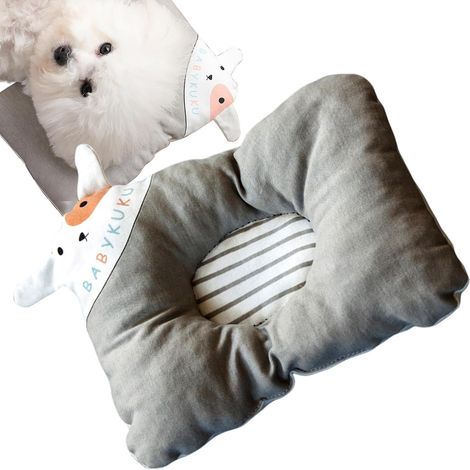 1 - Coussin pour chien - Oreiller apaisant - Design carré respirant - Coton doux pour sommeil relaxant - Chiot et chaton - Bleu, rose, gris - 25x18cm (1/5)