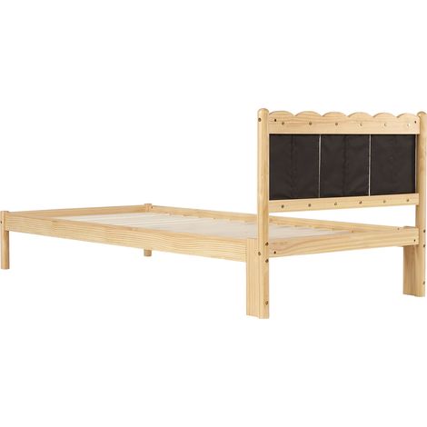 Cama infantil acolchada 90x200 cm beige con cabecero de PU y estructura de madera (1/5)