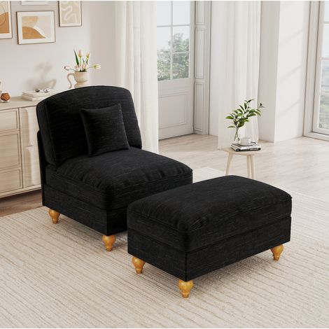 Fauteuil relax 83,5x78x93 cm noir avec repose-pieds mobile, tissu chenille MEUBLIV (1/5)