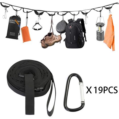 Corde à linge avec mousquetons – Camping, randonnée, noir (1/4)