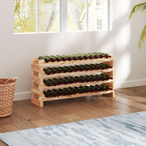 Support à bouteilles en bois de pin, cave à vin avec 4 étagères pour 48 bouteilles, 114x28x56.5 cm, Couleur Bois (1/5)