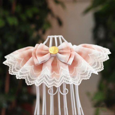 Pet Lace Bibs Collar Fashionable Cute JK Plaid Pet Neckerchief for Pet Scarf Accessories Dogs Cats Orange Pink M (1/5)