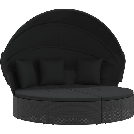 Maison Exclusive - Lettino Prendisole Esterno Tetto e Cuscini Nero in Polyrattan