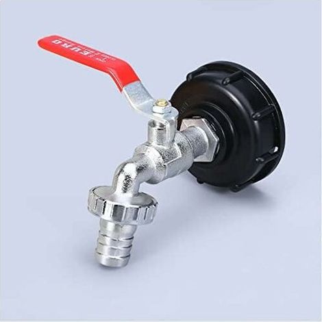 Robinet Cuve 1000L Robinet Recuperateur Eau De Pluie, Adaptateur De Réservoir d'eau IBC 1/2" Double Robinet Recuperateur Eau De Pluie,Robinet en Matériau en alliage Fabriqué en PP Filetage Gros.Gu.B/b (1/5)