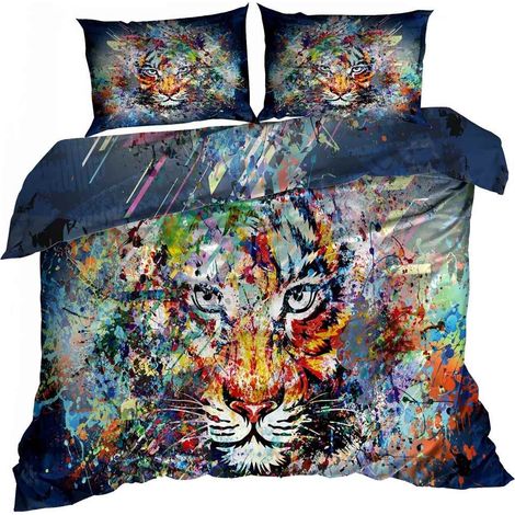 Juego de cama de satén de algodón 3D de 200x220cm con estampado de tigre. (1/3)