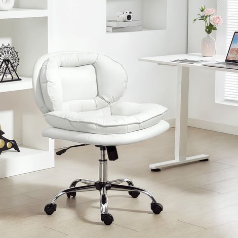 Chaise de bureau Blanc à pieds croisés avec roues de siège larges Hauteur réglable Double rembourrage Fonction basculante (1/4)