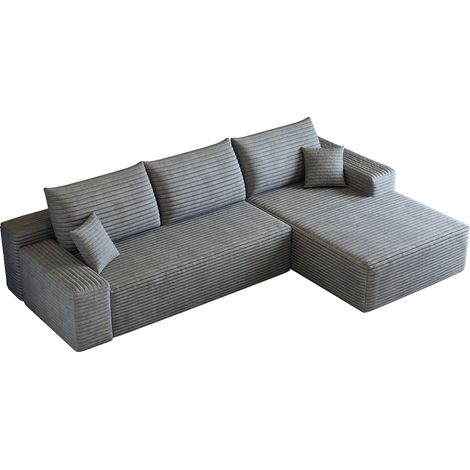 Modulares Ecksofa 270 cm aus grauem Stoff mit Chaiselongue, ohne Montage (1/5)