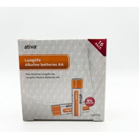 Lot de 16 - ATIVA - Piles alcalines AA LR6 - 1.5V Longlife - Haute performance - Neuf - Voir photos (1/4)