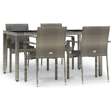 Maison Exclusive - 5-tlg. Garten-Essgruppe mit Kissen Grau Poly R